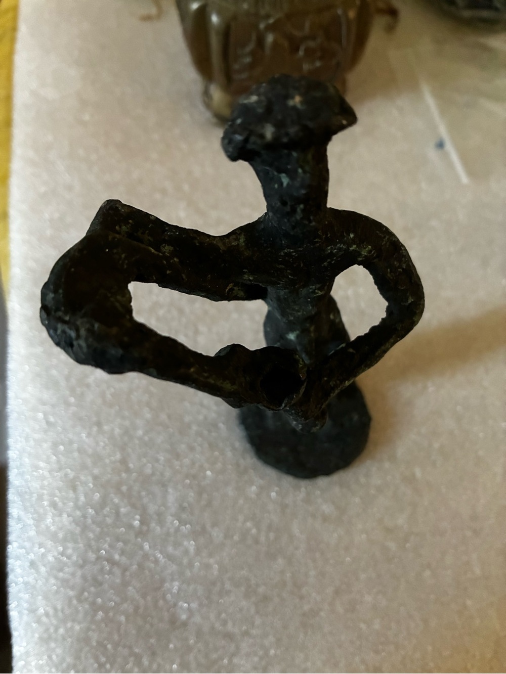 Handcrafted Abstract Metal Figurine in Dark Patina antique